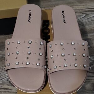 Romika Blush Sandals with Pearl Accents